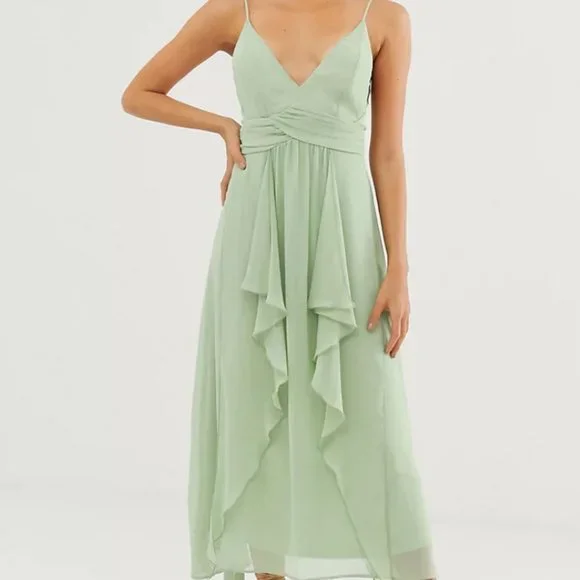 ASOS DESIGN cami midi dress with soft layered skirt and ruched bodice - Picture 4 of 4